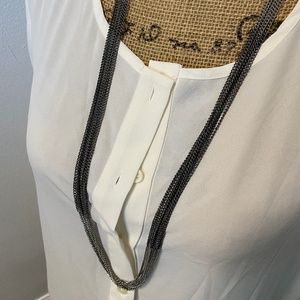 Two-tone silver and black layered chain necklace